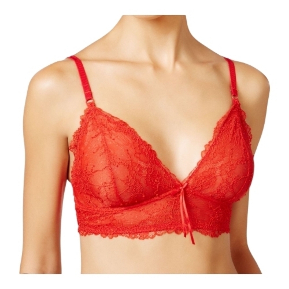 HEIDI KLUM ribbon Red french Lace Bralette intimates bra natural Large nwt sexy